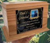 Cremation urns for ashes, adult human urn ashes box. Funeral burial urn ash casket or memorial keepsake with personalised plaque, add a photo to remember any loved one.