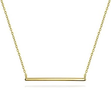 Thin Minimalist Sideways Horizontal Round Station Bar Pendant Necklace for Women for Teen 14K Gold Plated .925 Silver