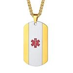 PROSTEEL Steel Medical Alert Necklace Gold Toned Red Symbol Chain Men