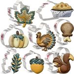 LILIAO Thanksgiving Cookie Cutter Set, 8-Pc, Pumpkin, Pumpkin Pie, Maple Leaf, Oak Leaf, Turkey, Turkey Leg, Squirrel, Acorn Fondant Biscuit Cutters, Stainless Steel