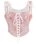 Alivila.Y Fashion Womens Sexy Vintage 1920s Renaissance Lace Trim Corset Bustier, Pink Daisy, Medium