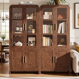 EliteSet 77" Tall Kitchen Pantry Storage Cabinets, Modern Farmhouse Wooden Cabinet with 2 Doors Adjustable Shelf, Curved Profile Pantry Cabinet for Kitchen, Dining Room, Living Room, Dark Burl, 2Pcs