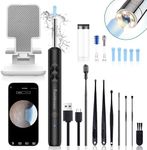 Ear Wax Removal Tool - Ear Cleaner with Camera and Bracket Smart Visual Earwax Removal Kit with Light Ear Spoon 8 Pcs Ear Set for Daily Ear Pick, Ear Cleaning Earwax Cleaner for iOS & Android (Black)