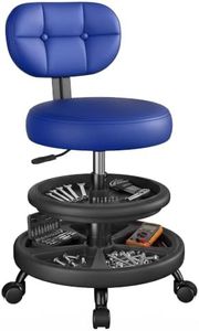 BestGlory Rolling Shop Stool with Wheels, Adjustable Height Heavy Duty Garage Stool with Double Storage Tray, Garage Mechanic Stool Chair with Backrest for Workshop Kitchen Salon, Blue