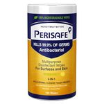 PERISAFE Multipurpose Disinfectant Wipes For Surfaces & Skin-100 Wipes | 100% Biodegradable Wipes | Antibacterial | 2-IN-1- Kills Germs & Cleans Tough Messes