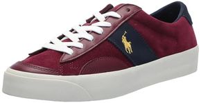 POLO RALPH LAUREN Men's Sayer Leather-Suede Sneaker, Wine/Navy, 10 UK