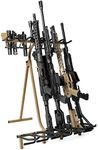 Savior Equipment Mobile Firearm Rack Tactical 6 Rifle Shotgun Free-Standing Gun Display Storage 8 Pistol Rack - Heavy Duty Steel, Foldable Design, Fit Most Firearms Longer than 31" in Length (RAL8000 Tan, Holds 6 of At Least 31" Rifle and 8 Pistols)