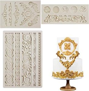 3 Pieces Baroque Fondant Molds Scroll Border Lace Silicone Molds Curlicues Gum Paste Candy Chocolate Molds for Cake Decorating Sugar Craft Polymer Clay