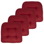 Sweet Home Collection Patio Cushions Outdoor Chair Pads Premium Comfortable Thick Fiber Fill Tufted 19" x 19" Seat Cover, 4 Pack, Red