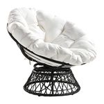 OSP Home Furnishings Wicker Papasan Chair with 360-Degree Swivel, Grey Frame with White Cushion