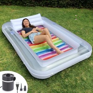 XL Inflatable Tanning Pool Lounge Float - Electric Pump Included - 85” x 58” - Sunbathing Suntanning (Extra Large)
