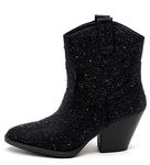 Women Rhinestone Block Chunky Heel Ankle Bootie, Black Rhinestone-01, 7