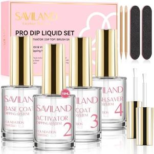 SAVILAND Dip Powder Liquid Set 15ml/0.5oz,10 Pcs with Base/Top Coat, Activator, Brush Saver, Nail File Necessary Tools for Dip Powder Nail Set No Nail Lamp Needed, Beautiful Gift for Ladies