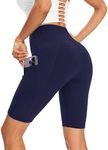 Workout Shorts for Women with Pockets - High Waist Tummy Control Bike Shorts for Gym Workout Athletic Running Yoga Navy Blue