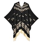 Iris Sprite Women's Pullover Poncho Ethnic Style Poncho for Women Tassels Knitted Shawls and Wraps Capes(One Size, Denim Black)