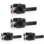 Probrico Passage Door Handles Black Finish, 4 Pack Interior Keyless Levers for Hall French Doors, Matte Black Closet Door Knobs, Right/Left Handed Leverset