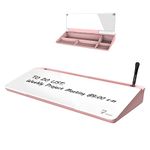 Small Desktop Whiteboard with Mirror, TOWON Glass Dry Erase Board with Storage, Deskboard Organizer with Accessories for Office, Home, School Supplies, Pink, 40 x 19 cm