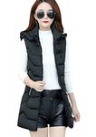 GRASWE Women's Ultra Light Long Puffer Vest Quilted Oversized Coats Faux Down Filled Hooded Gilet for Fall and Winter Black 2XL