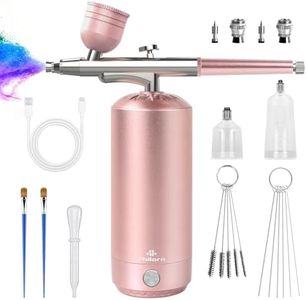PHILORN Airbrush Kit with Compressor,Portable Wireless Air Brush for Barber, Nail Art, Cake Decor, Makeup, Model Painting，Pink