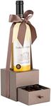 Hammont Wine Bottle Gift Box - 3 Pack - Champagne Storage Gift Box Holder with Pullout Drawer and Ribbon - Bridesmaid Proposal Box, Elegant Wine Accessories, Candy, and Chocolates – 4”x4”x4” (Brown)