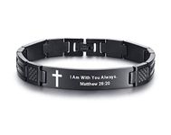 MEALGUET Stainless Steel Religous Scripture Quote Faith Christian Bible Verse Inspirational Cross Carbon Fiber Link Bracelet for Men, one size, Metal, no gemstone