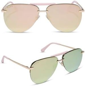 DIFF Tahoe Designer Oversized Aviator Sunglasses for Women | Gold Powder Pink + Taupe Mirror | 100% UV Protection