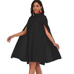 AOMEI Women's Stand Collar Pleated Cape Sleeve Loose Knee Length Dress Plus Size, Black, Large