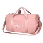 Storite Nylon 46 cm Foldable Travel Duffel Bag, Sports Gym Duffle Bag, Shoulder Handbag for Women, Outdoor Weekend Bag with Shoe and Wet Clothes Compartments (Pink,46x23x23 cm)