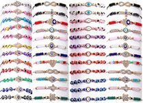 48 Pcs Evil Eye Bracelets Mexican Bracelets Hamsa Bracelet Set Protection Mal De Ojo Bracelets Gold Evil Eye Anklets Jewelry Gift for Women Men