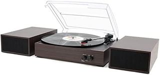 LP&No.1 Wireless Turntable with Stereo Bookshelf Speakers, 3 Speed Vintage Belt-Drive Turntable with Wireless Playback & Auto-Stop & Wireless Input, Brown Wood, LPSC-033