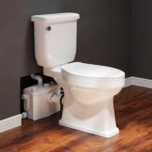 800W Macerating Toilet with Pump, Two-Piece Upflush Toilet For Basement, Powerful & Quiet Macerating Pump System With 4 Water Inlet, 23Ft Vertically, Elongated Bowl