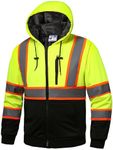 FFTSAFEWARP High Visibility Hoodie for Men Class 3 Hi Vis Work Safety Hoodies Fleece Lined Reflective Sweatshirt Construction with Zipper Black Bottom