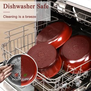 GiPP 11-Piece Ceramic Non-Stick Pots and Pans Set – Detachable Handle, Induction, Oven Safe, Red Gradient