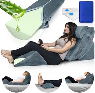 Lunix LX5 4-Piece Support for Shoulder & Upper Body Rest, Orthopedic Bed Wedge Pillow Set, Elevated Memory Foam for Post-Op Recovery & Sleep Comfort, Stone Navy with Aloe Vera
