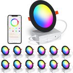Black Smart Recessed Pot Lights LED 4 Inch, Bluetooth RGBCW Color Changing Recessed Lighting Work with Alexa, 2700k-6000k Dimmable 1080LM Canless Downlight with Junction Box for Bedroom,Party,12Pack