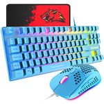 RGB Gaming Keyboard & Mouse, 88 Keys Rainbow Backlit, QWERTY UK Layout Mechanical feel Ergonomic Keyboard + 6400DPI Ultra-Light Honeycomb Shell Gaming Mouse,for PS4,PS5,Xbox,PC,Laptop,MAC, Blue