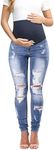 Maternity Jeans Over The Belly Slim Stretch Maternity Pants Casual Maternity Work Pants Light Blue