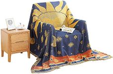 Dulcii Decorative 100% Cotton Woven Throw Blanket Sofa Towel Cotton Warm Slipcover 130 x 180cm (Sun Moon Stars)