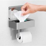 Day Moon™ Chrome Toilet Paper Holder with Shelf - Wipe Holder for Bathroom, Flushable Wipes Dispenser, Toilet Paper and Wipes Holder - Toilet Paper Holder with Storage, Toilet Paper Holder Wall Mount