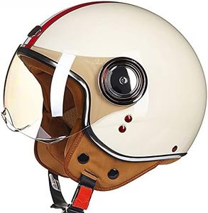 LUNANA Casco Aperto Moto, Vintage Casco Jet con la Visiera, Certificato ECE, Adulto Retro Moto Elettrico Mezzo Casco, inarcamento del Rilascio Rapido, per Cruiser Scooter (57~62cm)