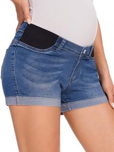 fitglam Women's Maternity Jean Shorts Under Belly Maternity Lounge Denim Shorts Pregnancy Comfy Clothes with Elastic Panel