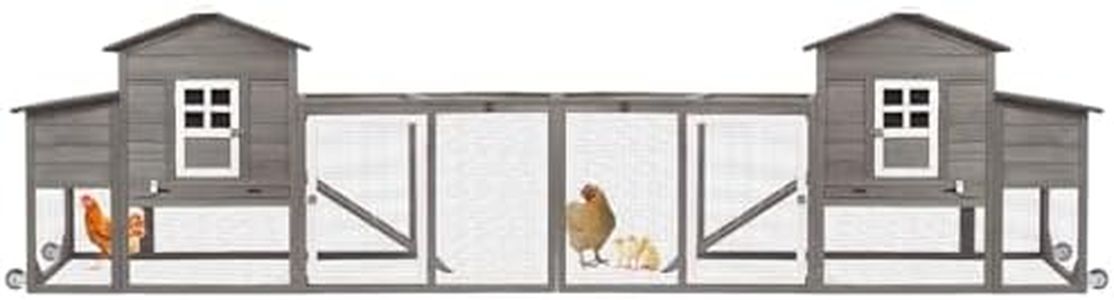 Ketive Wooden Chicken Coop Cage Outdoor Indoor Hen House with Nesting Box, Waterproof Roof, Removable Tray for Poultry Pets Enclosure Garden Backyard Grey (Grey, 149.6" L x 22.05" W x 39.37" H)