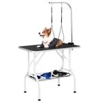 Yaheetech Foldable Dog Grooming Table 36'' Height Adjustable Pet Grooming Table w/Tool Shelf for Small/Medium Dogs/Cats Texture Groomers Table w/2 Loops, Black