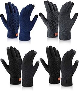 4 Pairs Winter Touchscreen Gloves Unisex Knitted Warm Gloves Thermal Full Finger Mittens with Thickened Cuff for Adult, Rhombus Style, Medium