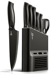 Kitchen Knife Set with Knife Block Set - 7 Pieces Professional Chef Knife Set Contain Knives, Scissor and Knife Block for Meat/Vegetables/Fruits's Chopping, Slicing, Dicing & Cutting, Black