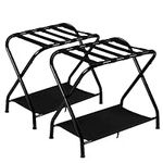 Heybly Luggage Rack,Pack of 2,Steel Folding Suitcase Stand with Storage Shelf for Guest Room Bedroom Hotel,Black,HLR002B2