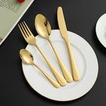 HOKIPO Gold Cutlery Set of 24 Pcs Stainless Steel Flatware Set, Mirror Finish with Gift Box (AR4565)