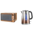 Russell Hobbs RHMD804CP Copper Digital Microwave, Steel/Plastic/Glass & 25113 Eclipse Polished Stainless Steel and Copper Sunset Ombre Electric Kettle, 3000 W, 1.7 Litre