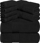 Utopia Towels 8-Piece Premium Towel Set, 2 Bath Towels, 2 Hand Towels, and 4 Wash Cloths, 100% Ring Spun Cotton Highly Absorbent Towels for Bathroom, Sports, and Hotel (Black)