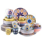 vancasso Jasmin Patterned Dinner Set - 40 Pcs Porcelain Dinnerware Set Moroccan Crockery with 10.5 inch Dinner Plate, 8 inch Dessert Plate, 23oz Bowl, 31oz Pasta Bowl and 12oz Mug.Service for 8